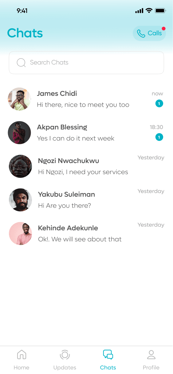 Hire and chat in-app