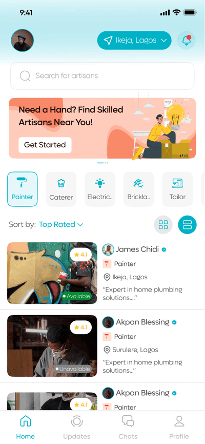 MiObodo client app — browse verified artisans near you